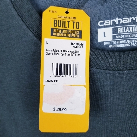 Carhartt Force Relaxed Fit Midweight Short-Sleeve Block Logo Graphic T-Shirt NWT - Picture 9 of 13